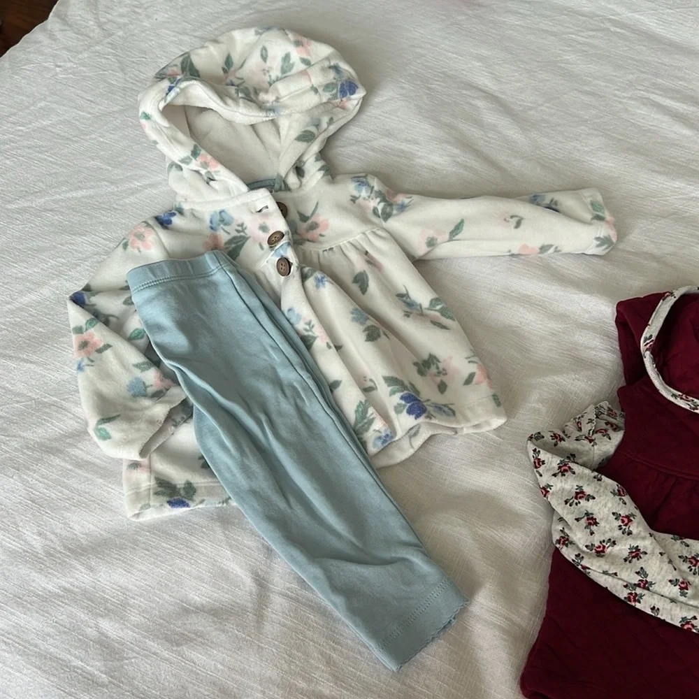 Carters Baby Girl 9M Clothes Lot Fleece Hoodie Vest Bodysuit Leggings 7pc Bundle - Picture 2 of 5